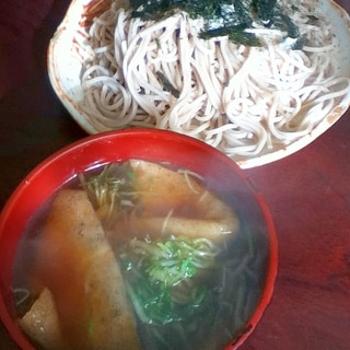 水菜と油揚げのつけ汁deもり蕎麦【βカロテン】